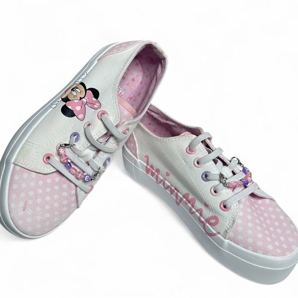 Disney Minnie Mouse Polka Dot Pink White Canvas Sneakers Low Top Girls' Size 3 - Picture 3 of 6